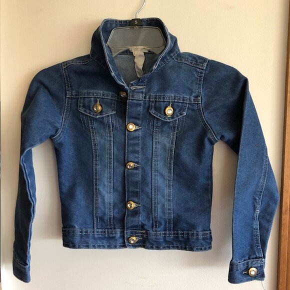 ONE STEP UP Crystal Gold Button Denim Jean Jacket Size 7/8 - Picture 2 of 15
